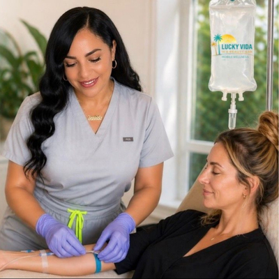 Nurse. Adelina Perdomo, RN, BSN admininistrating iv hydration